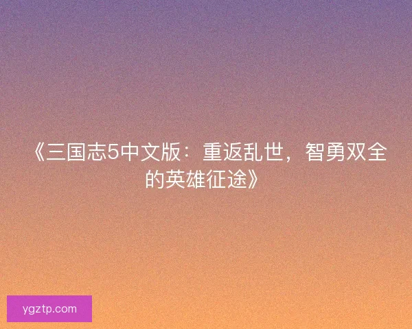 《三国志5中文版:重返乱世,智勇双全的英雄征途》 《三国志5中文版:重返乱世,智勇双全的英雄征途》